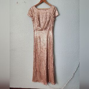 Adrianna Papell Gold  Sequin Maxi Gown for Weddings